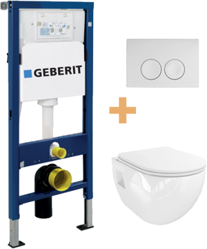 WC Set: Linie Waldo Hänge WC, Weiß glänzend, spülrandlos, Geberit Duofix UP100 Delta Spülkasten mit Geberit Delta 25 Betätigungsplatte