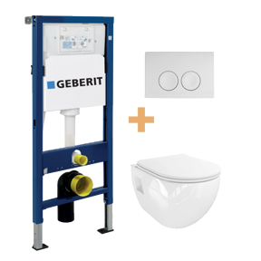 Linie Waldo wc suspendu blanc brillant sans bride avec Geberit Duofix UP100 Delta bâti-support et plaque de commande