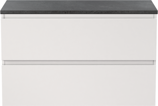 Linie Lado meuble salle de bains suspendu 90 x 46 cm blanc mat avec Lado tablette simple en mélaminé ardoise gris