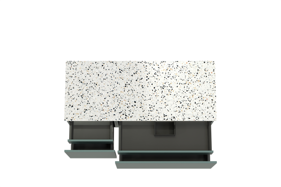 Balmani Sfera meuble salle de bains suspendu 135 x 55 cm forest avec Stretto tablette simple ou double en blanc/noir mat terrazzo