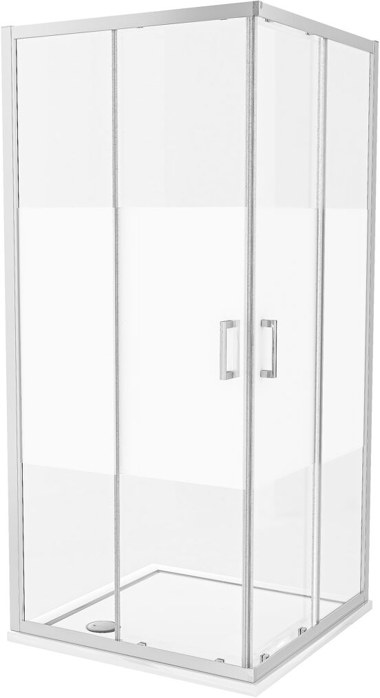 Luca Varess Vidor douchehoek met hoekinstap en 2 schuifdeuren 90 x 90 cm Helder glas met matte strook glanzend chroom profiel