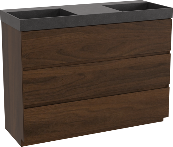Storke Edge meuble salle de bains à poser 120 x 46 cm noyer avec Jura double vasque en quartz noir mat