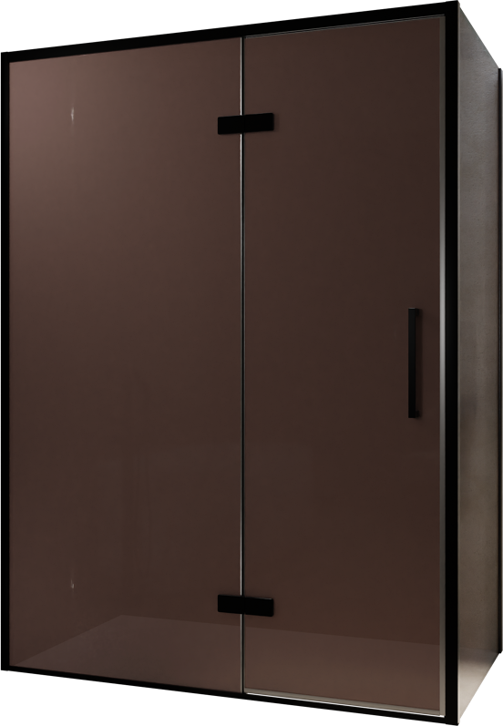 Balmani Senses Design douchehoek met linkse draaideur en vaste zijwand, 140 x 100 cm, Brons, Zwarte profielen, met coating