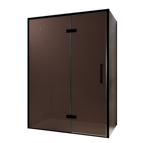 Balmani Senses Design douchehoek met linkse draaideur en vaste zijwand, 140 x 80 cm, Brons, Zwarte profielen