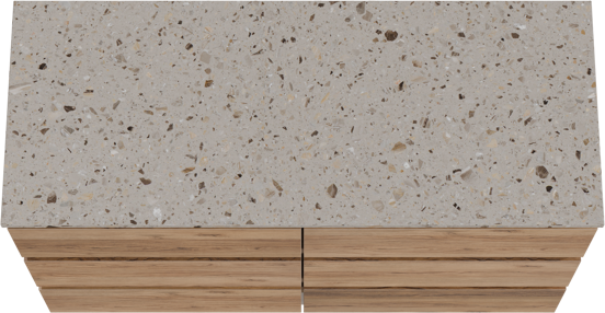 Balmani Lucida staand badmeubel 135 x 55 cm teakhout met Stretto enkel of dubbel wastafelblad in terrazzo greige terrazzo