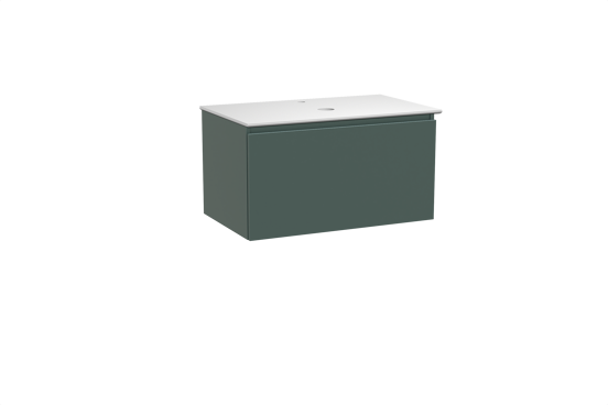 Balmani Sfera hängendes Möbelstück Set: 90 x 55 cm, Forest, mit Facetta Einzel Waschtischplatte, Solid Surface Weiß matt
