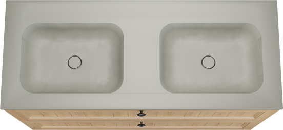 Balmani Lemon meuble salle de bains à poser 135 x 55 cm, placage chêne naturel avec Tablo Strada double vasque en soie grise