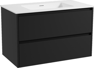 Storke Seda zwevend badkamermeubel 95 x 52 cm mat zwart met Mata enkele wastafel in solid surface mat wit