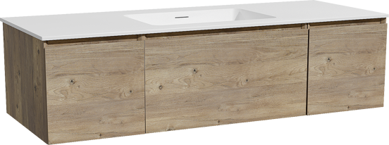 Storke Edge hängendes Möbelstück Set: 135 x 52 cm, Rohe Eiche, mit Mata Einzelwaschtisch, Solid Surface Weiß matt