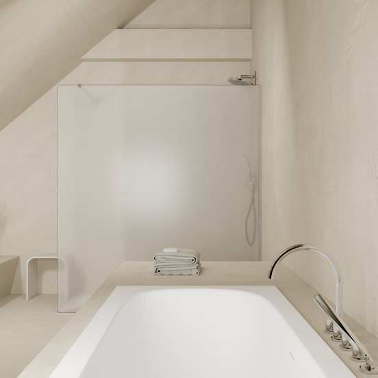 Balmani Modular inloopdouche: 160 x 200 cm, Permafrost met coating, Glanzend chroom profielen