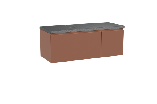 Balmani Sfera hängendes Möbelstück Set: 135 x 55 cm, Cotto, mit Rock Waschtisch links, Schwarzes Granit