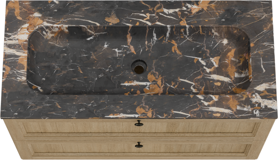 Balmani Lemon staand badkamermeubel 120 x 55 cm verweerde eik met Tablo Arcato enkele wastafel voor 2 kraangaten in marmer portoro gold