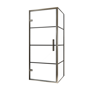 Balmani Senses Design douchehoek met linkse draaideur en vaste zijwand, 90 x 80 cm, Lined, Brushed GunMetal profielen