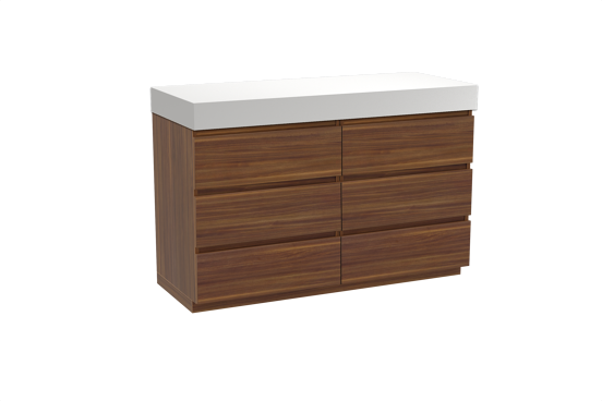 Balmani Lucida staand badkamermeubel 135 x 55 cm amerikaanse notelaar met Dominus enkel of dubbel tablet in solid surface mat wit