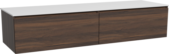 Storke Edge zwevend badmeubel 170 x 52 cm notenhout met Tavola enkel of dubbel wastafelblad in solid surface mat wit