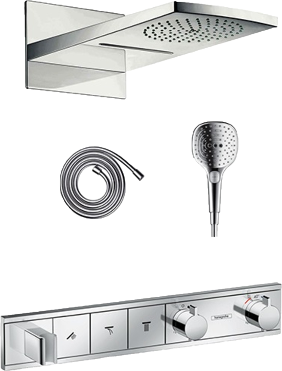 Hansgrohe Rainselect thermostatische inbouw regendoucheset met rechthoekige regendouchekop met waterval 44 x 21 cm glanzend chroom