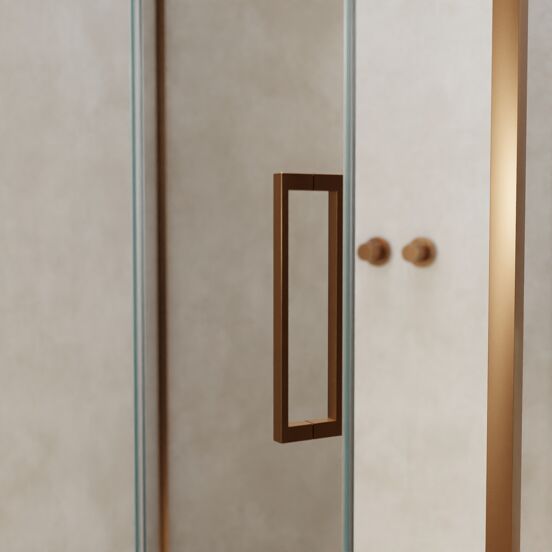 Balmani Senses Design douchehoek met linkse draaideur en vaste zijwand, 120 x 100 cm, Helder glas, Brushed Rosegold profielen, met coating