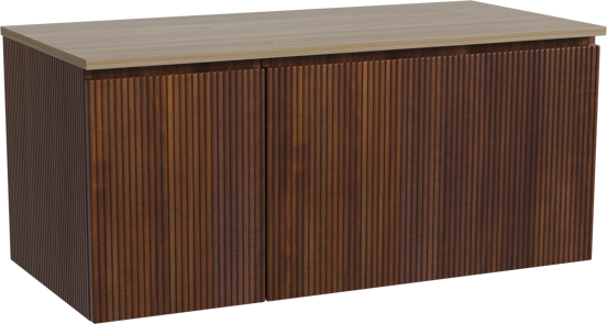Storke Ribs zwevend badkamermeubel 110 x 52 cm notelaar met Panton enkel tablet in melamine ruwe eik, Verticale symmetrische rechte ribbel
