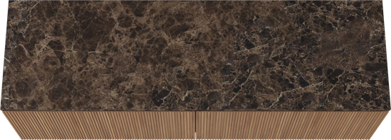 Balmani Eclips meuble salle de bains suspendu 180 x 55 cm Teck avec Stretto tablette simple ou double en Dark Emperador marbre, Nervure droite symétrique verticale