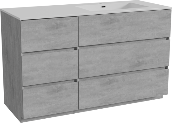 Storke Edge staand badmeubel 130 x 52 cm beton donkergrijs met Diva asymmetrisch rechtse wastafel in composietmarmer hoogglans wit