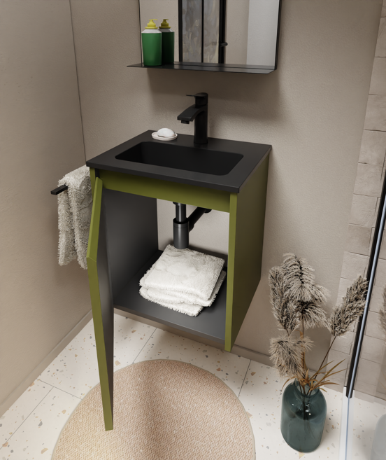 Storke Seda meuble sous-lavabo suspendu 45 x 35 cm vert olive porte