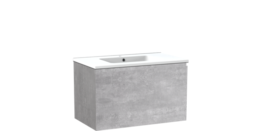 Linie Lado hängendes Möbelstück Set: 80 x 46 cm, Beton dunkelgrau, mit Vano Einzelwaschtisch, Marmorkomposit Weiß matt