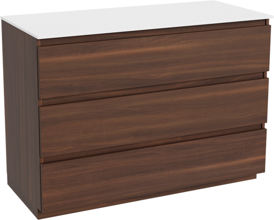 Balmani Lucida staand badkamermeubel 120 x 55 cm amerikaanse notelaar met Stretto enkel of dubbel tablet in solid surface mat wit