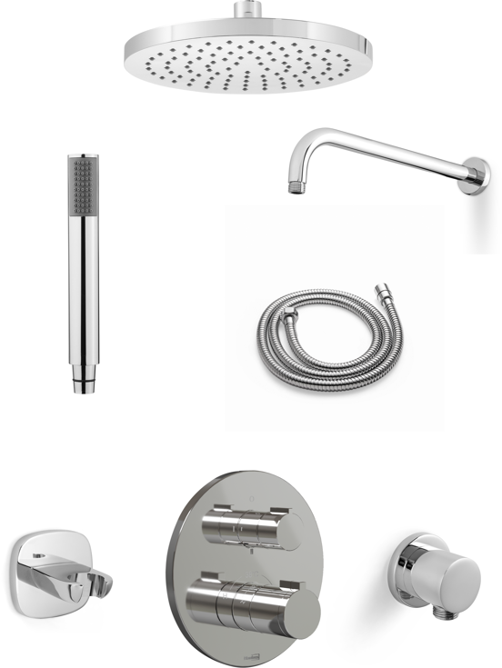 Blaufoss Smartbox Round set de douche pluie encastré robinet thermostatique chrome brillant