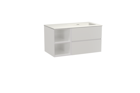 Storke Edge zwevend badmeubel 100 x 52 cm hoogglans wit met Mata asymmetrisch rechtse wastafel in solid surface mat wit