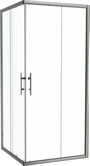 Linie Cadiz Eckdusche mit Eckeinstieg und 2 Schiebetüren 90 x 90 cm Klarglas gebürstet Chrom Profil