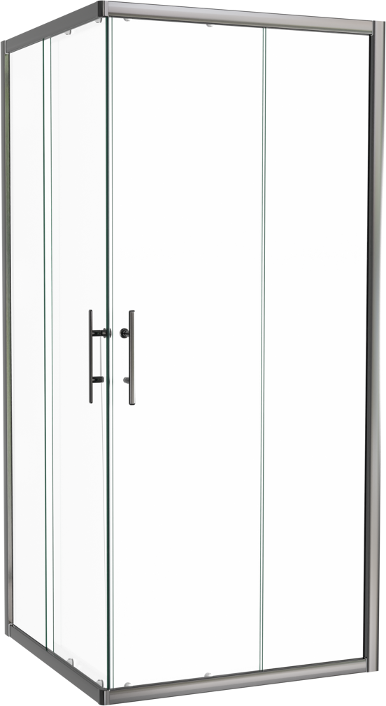 Linie Cadiz douchehoek met hoekinstap met dubbel schuifdeur 90 x 90 cm helder glas geborsteld chroom profiel