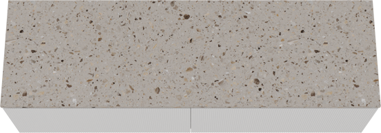 Balmani Fila hängendes Möbelstück Set: 180 x 55 cm, Weiß matt, mit Stretto Einzel- oder Doppel Waschtischplatte, Terrazzo in Greige, Vertikale symmetrische gerade Rippe