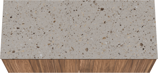 Balmani Fila zwevend badkamermeubel 135 x 55 cm notelaar met Stretto enkel of dubbel tablet in terrazzo greige terrazzo, Verticale symmetrische rechte ribbel
