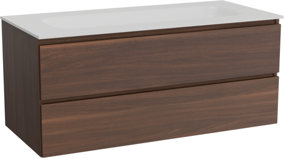 Balmani Lucida meuble salle de bains suspendu 120 x 55 cm noyer américain avec Tablo Arcato lavabo simple pour 2 trous de robinet en solid surface blanc mat