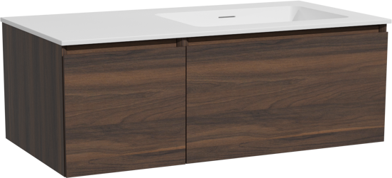 Storke Edge meuble salle de bains suspendu 100 x 52 cm noyer avec Mata vasque asymétrique droite en solid surface blanc mat