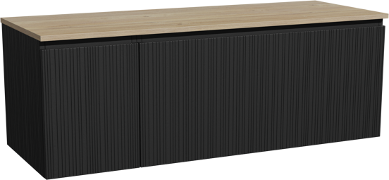 Storke Ribs meuble salle de bains suspendu 140 x 52 cm chêne noir avec Panton tablette simple ou double en mélaminé chêne brut, Nervure droite asymétrique verticale