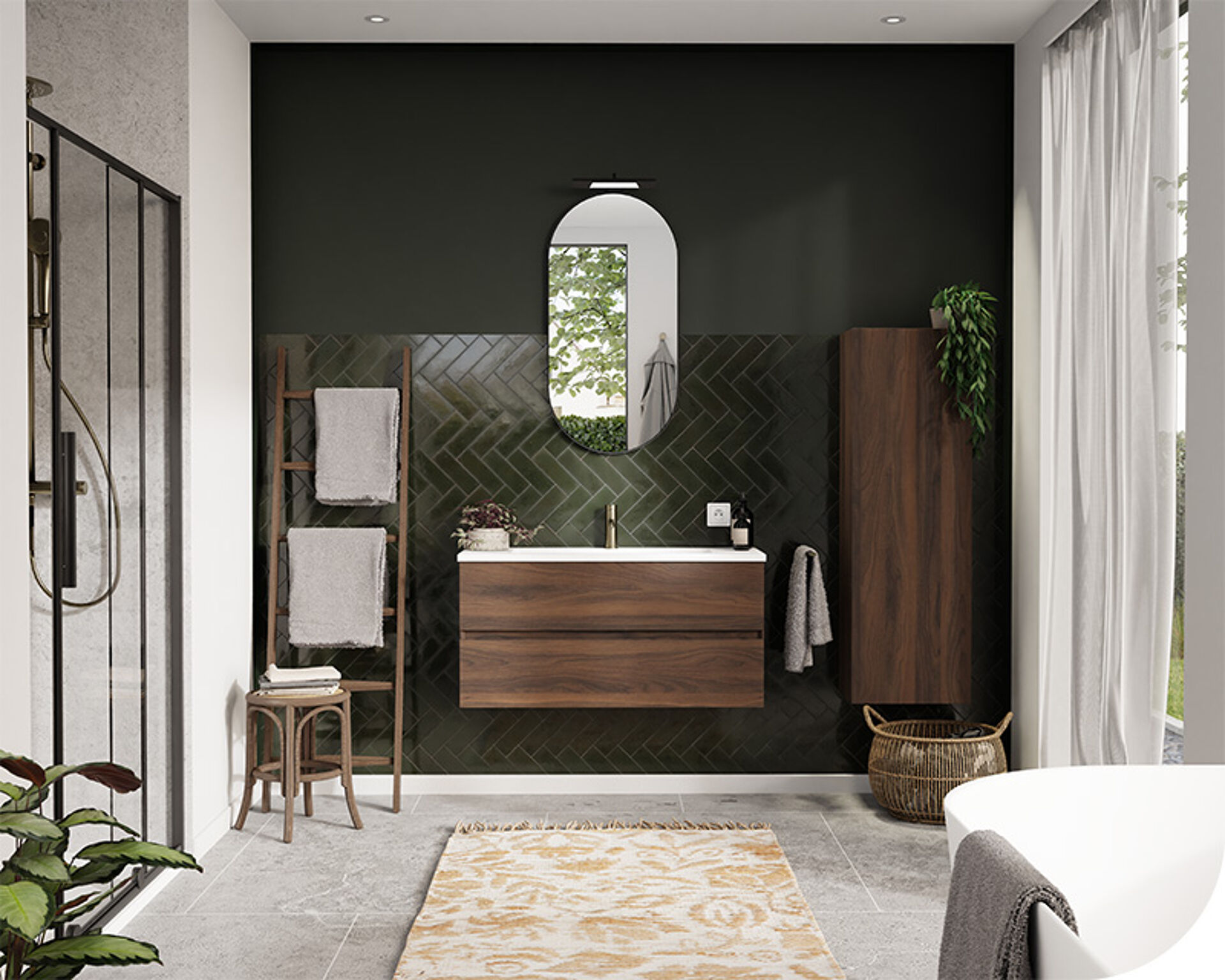 Badezimmer Dusche Bad Schrank Waschbecken Spiegel