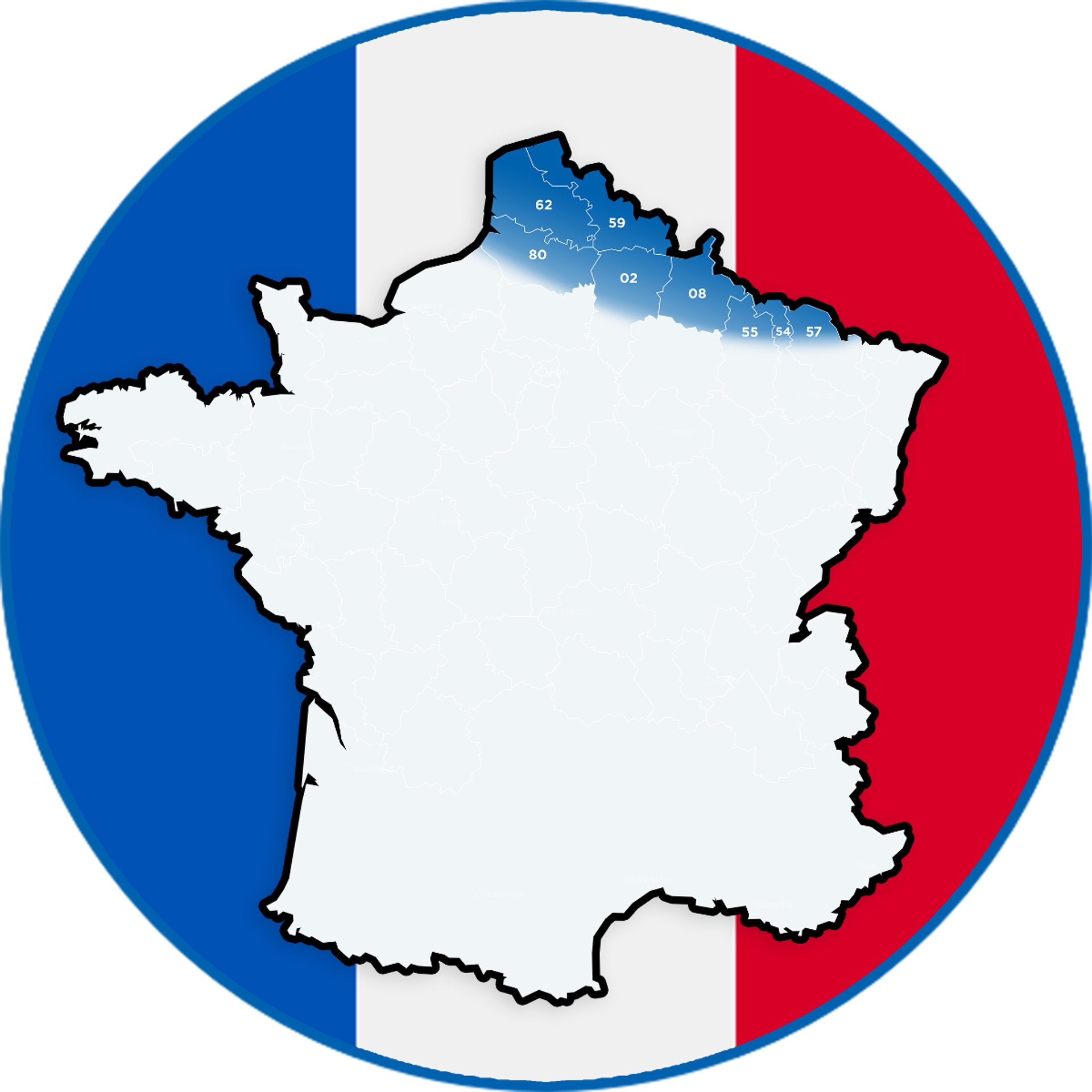 Carte de la zone de livraison en France de X2O Salle de bains