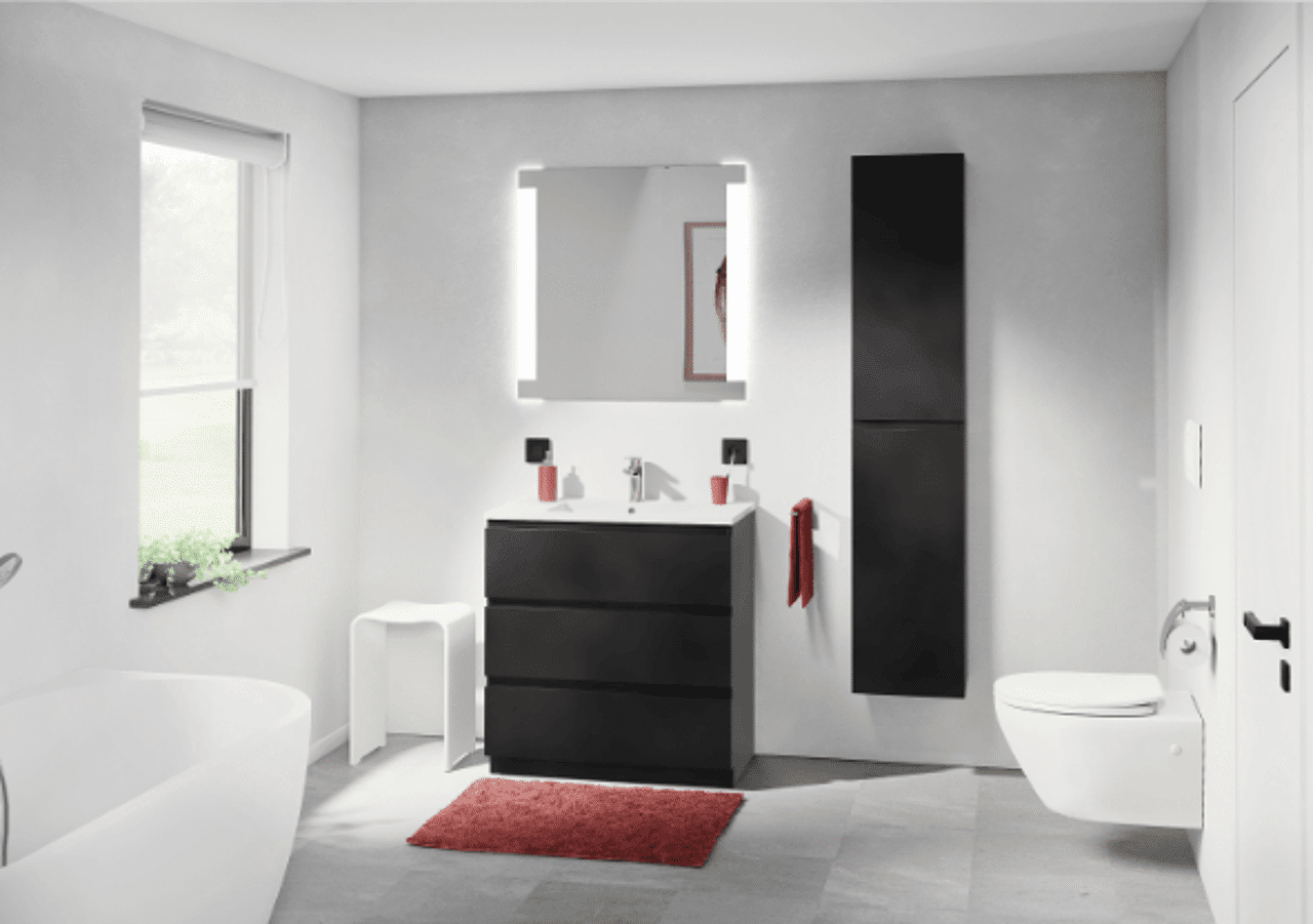 Een badkamer waarin fris wit en tijdloos zwart een krachtig contrast creëren