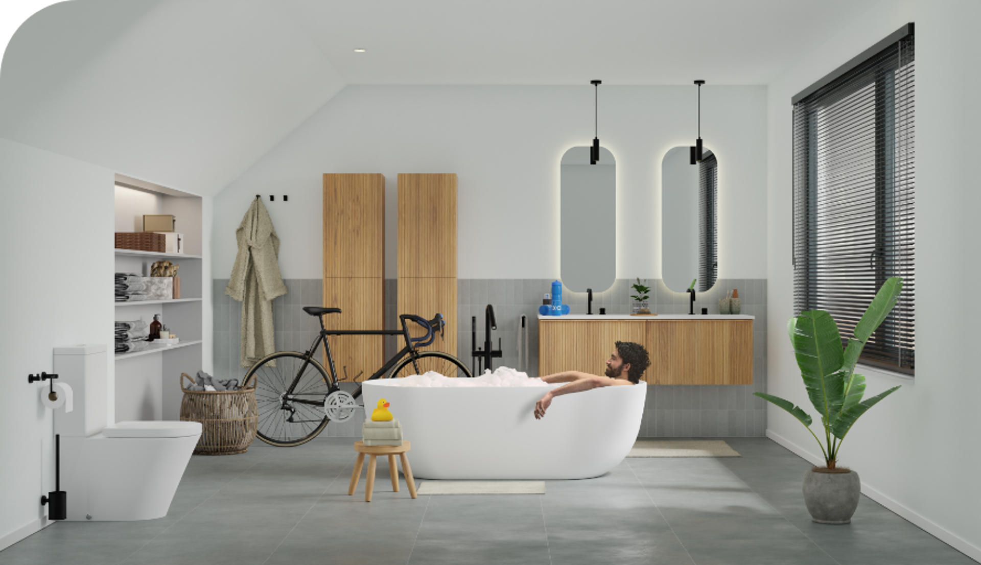 Badezimmer  Bad  Waschbecken  Spiegel  Toilette  Schrank  Fahrrad