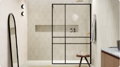 Strakke douchewand met een minimalistisch ontwerp.